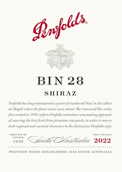 Penfolds "Bin 28" Shiraz South Australia 2022