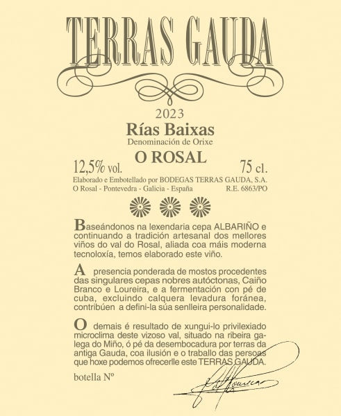Terras Gauda, O’Rosal, Rias Baixas, Spain 2023	Albarino Blend